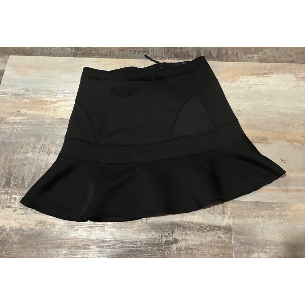 Harve Bernard Black Scuba Knit Flounce Hem Mini Skirt Back Zip Paneled Skater